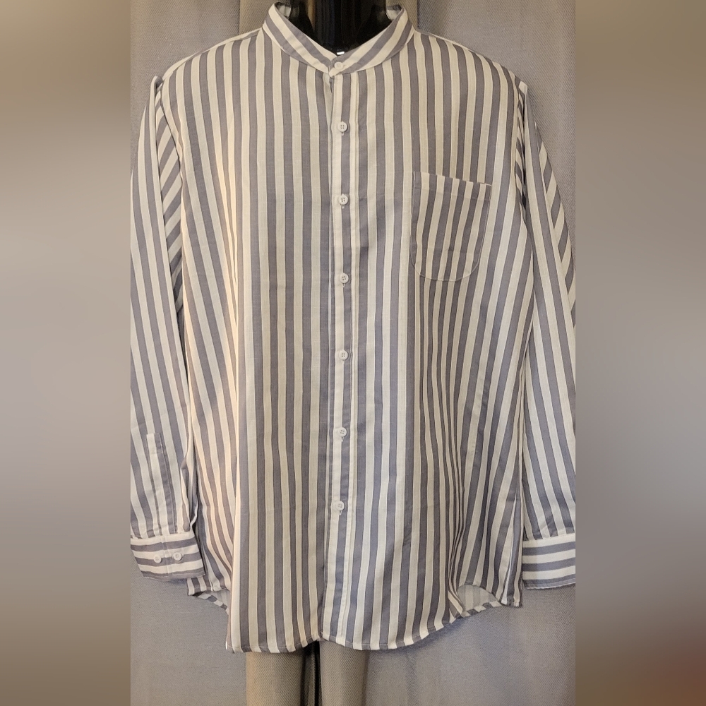 Men's Striped Button-Down Shirt - Gray and White